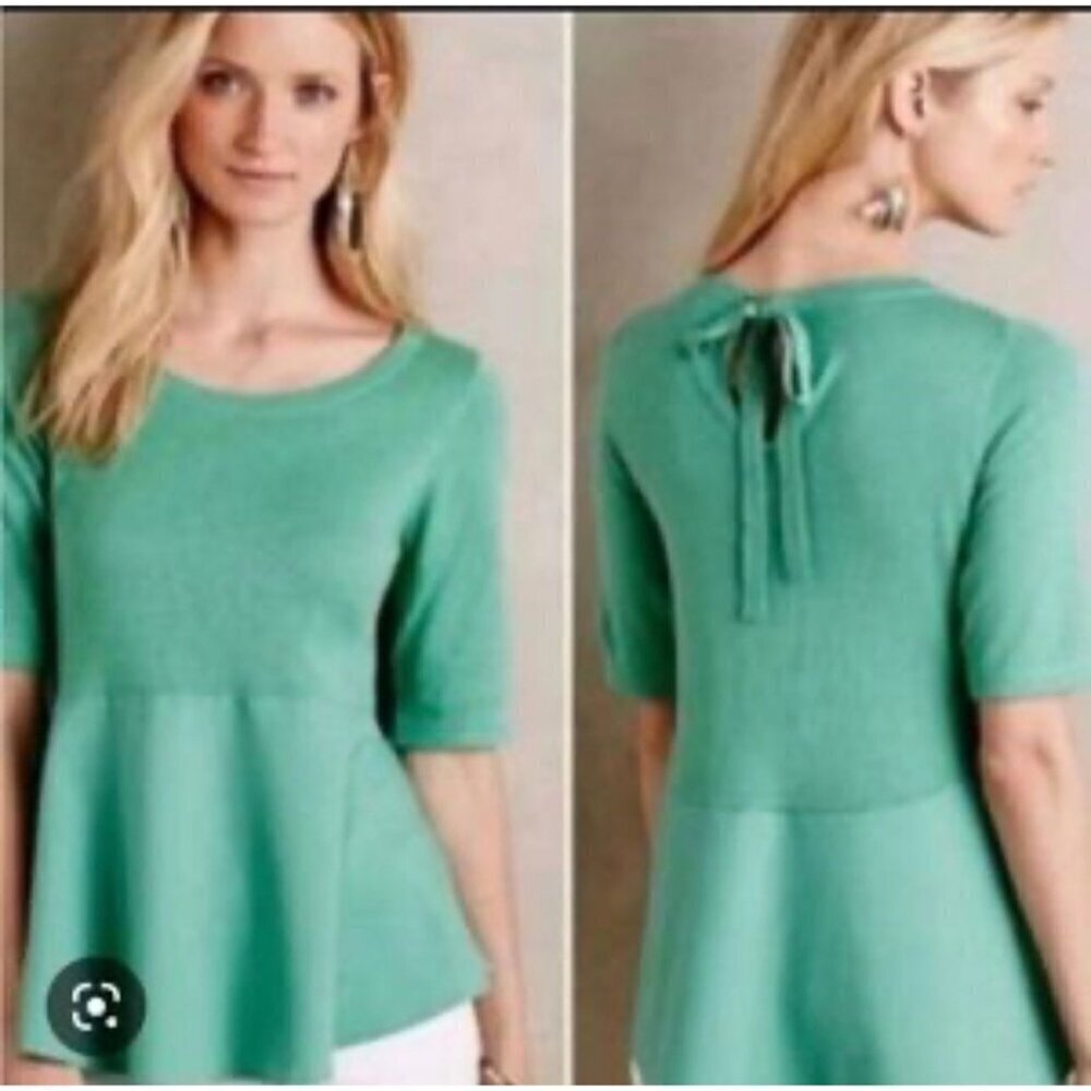 Anthropologie MOTH Tunic Top Green A-Line Off the Shoulder Size Large